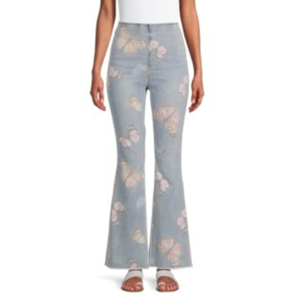 No Boundaries Pull-on Flare Stretch Jean All-Over Butterfly Print Juniors Sz 7-9 - Picture 8 of 9